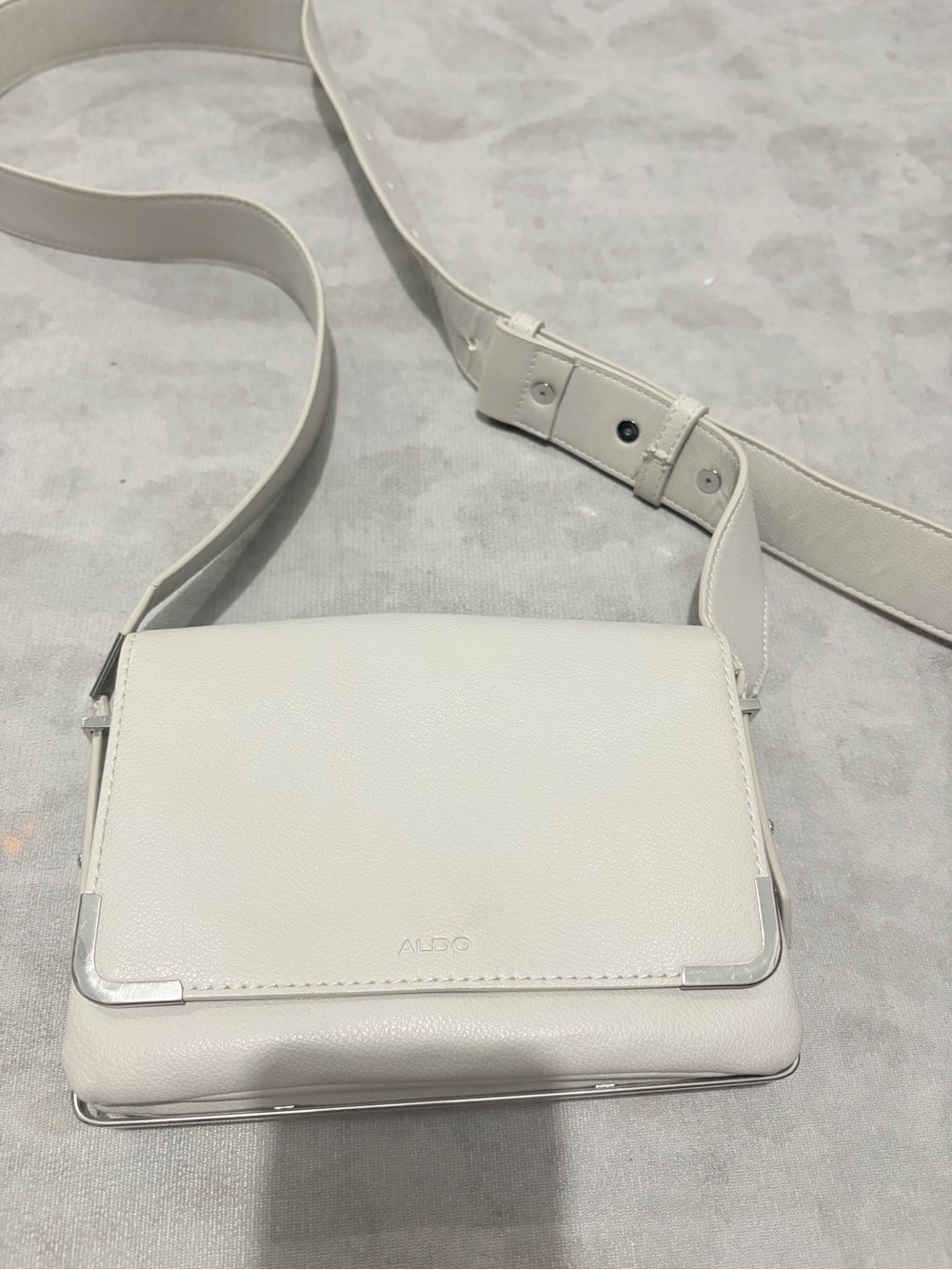 ALDO White Leather Crossbody with Silver Accents